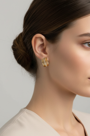 Gold Çizgili Mini Halka Küpe