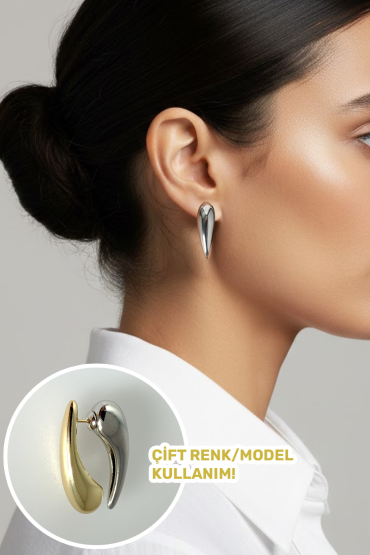 Çift Renk Damla Form Küpe