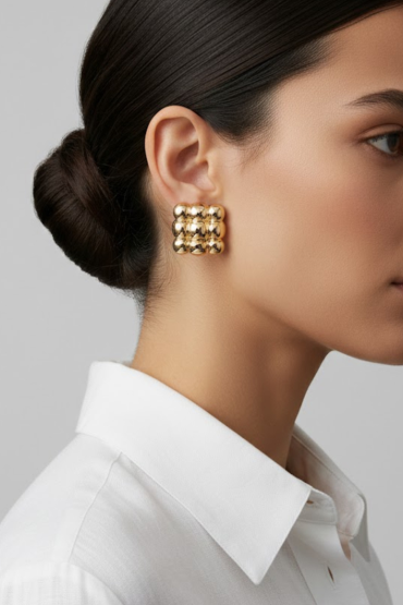 Gold Tasarim Kare Küpe