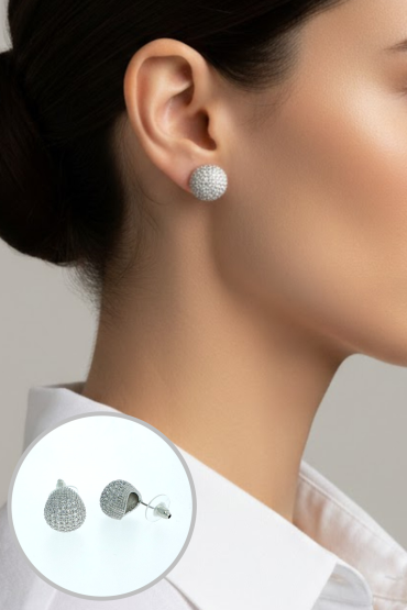 Zirkon Tasli Yuvarlak Mini Küpe