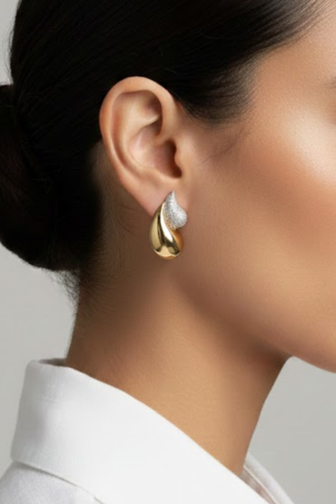 Gold & Gümüs Damla Form Küpe