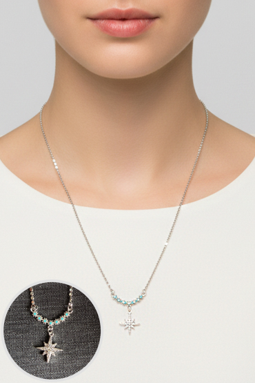 Zirkon Tasli Yildiz Uçlu Gümüs Kolye