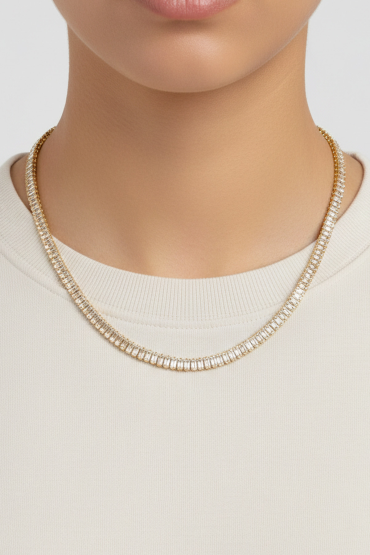 Çoklu Zirkon Baget Gold Zincir Kolye