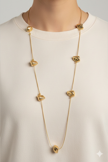 Gold Asimetrik Detayli Uzun Kolye
