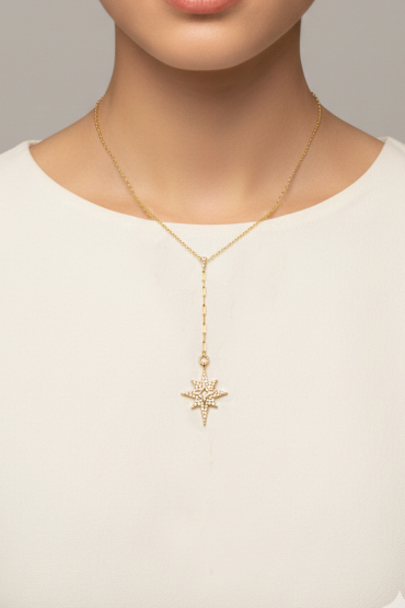 Kutup Yildizi Figürlü Gold Sallantili Kolye