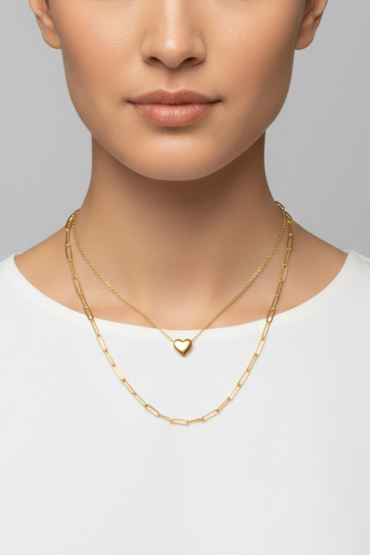 Kalp Uçlu Katmanli Gold Zincir Kolye