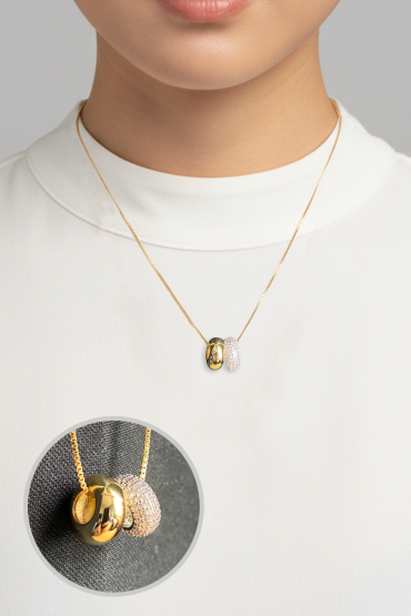 Çift Halka Detayli Gold Minimal Kolye