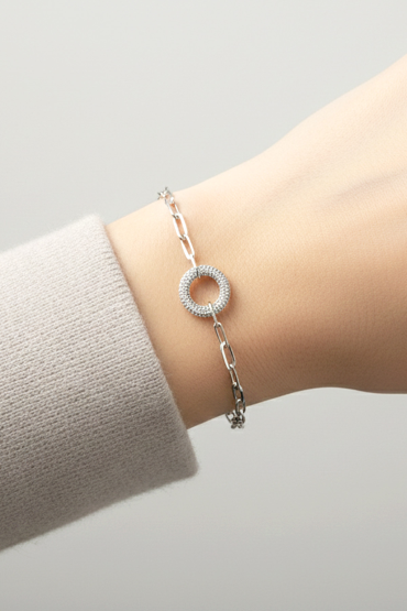 Halka Motifli Minimal Gümüs Bileklik