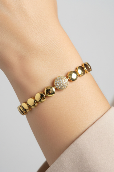 Gold Top Detayli Tasli Bileklik