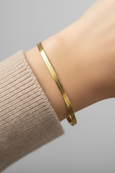 Gold Italyan Yassi Zincir Bileklik