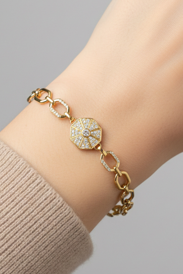 Madalyon Detayli Gold Zincir Bileklik