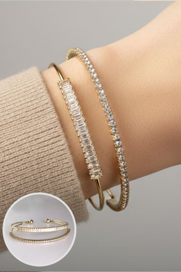 Baget Tasli Ikili Gold Bilezik Seti