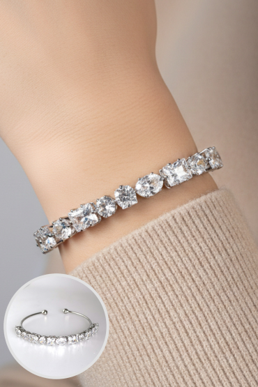 Büyük Zirkon Tasli Isiltili Gümüs Bileklik