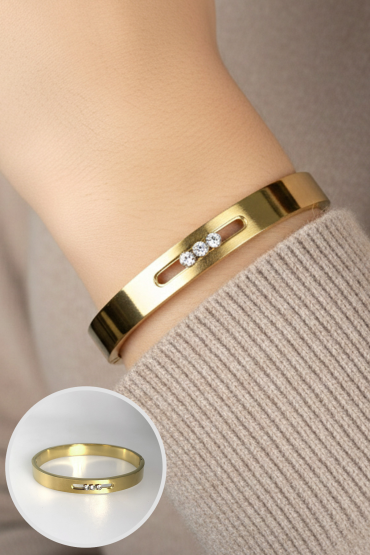 Hareketli Zirkon Tasli Gold Kelepçe