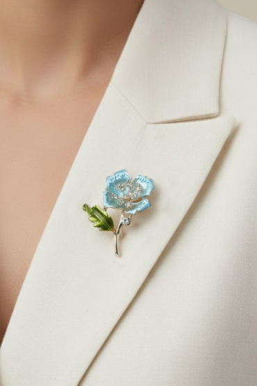 Zirkon Tasli Çiçek Figürlü Bros